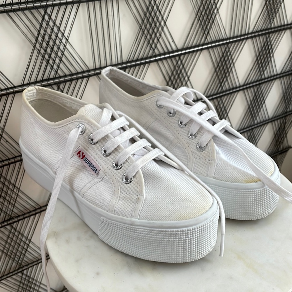 Superga White Platform Canvas Sneakers